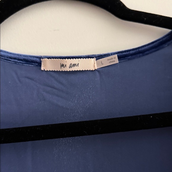 Francesca's Erin Velvet Wrap Mini Dress Blue. Large - Picture 3 of 5